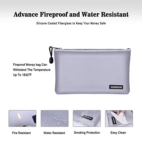 JUNDUN Fireproof Money Bag, 10.6"x6.7" Fireproof and Waterproof Cash Bag with Zipper Closure,Fireproof Safe Storage Envelope for Document,Passport,Jewelry - Thumbnail 4