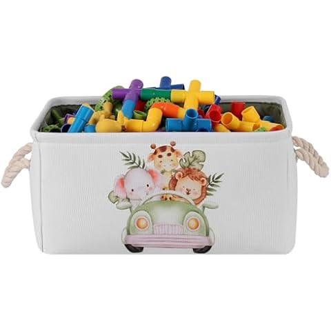 INough Storage Basket Toy Baskets Baby Nursery Furniture Laundry Basket with Handles Toys Storage Box, Nursery Safari Decor Storage Organizer with Drawstring Basket for Kid's Room (Safari, Large) Cover