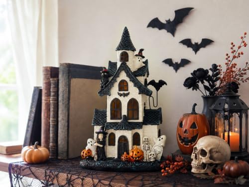 Gleemoria 11in Halloween Village Figurine Set Resin Haunted House Decor - 4