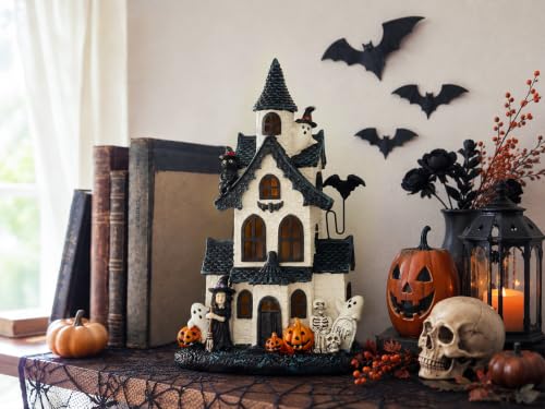 9in Halloween Village Houses with LED Lights, Resin Haunted House Decor by Gleemoria - Used condition - Image 6