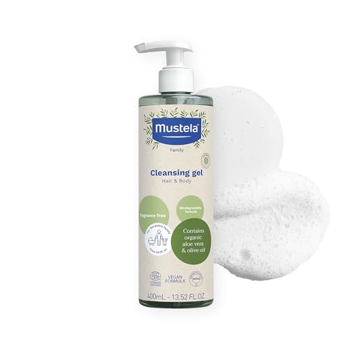 Image of Mustela Certified Organic Cleansing Gel - Natural Hair & Body Wash with Olive Oil & Aloe Vera - For Baby, Kid & Adult - Fragrance Free, Tear Free, Vegan & Biodegradable - 13.52 fl. oz.