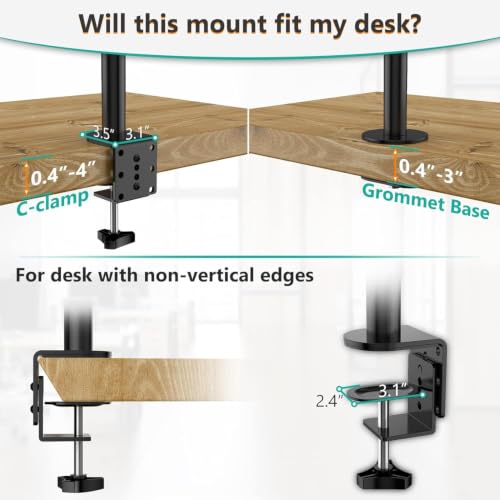 Image of Audiovan Monitor Desk Mount, 4 Monitor Stand Fits Heavy Duty Computer Screen up to 27 inch, Full Adjustable Monitor Arm Holds up to 22 lbs per Arm, Black