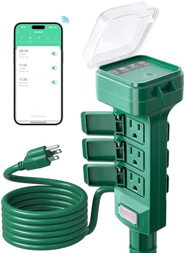 SURAIELEC Outdoor Power Stake, Smart WiFi Light Timer with 6 Elec...