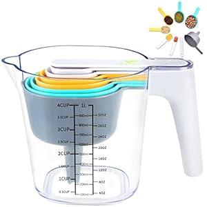 FAVIA Measuring Cups and Measuring Spoons Set of 10 Pieces Plastic Kitchen Cooking Baking Stackable Measurement BPA Free Dishwasher Safe for Liquid and Dry Green+Yellow