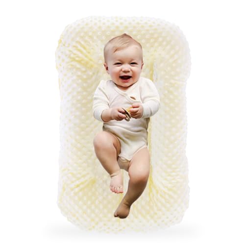 Image of Baby Lounger for Newborn,Baby Play Mat Tummy Time Soft and Breathable Cotton for Playtime & Learnning,Babies Essentials Gifts Home Travel 0-12 Months(Yellow Bean)