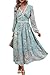 Women's Spring Wrap Maxi Dress Floral V Neck Long Sleeve Wedding Guest Party Casual Chiffon Dress Lake Blue S