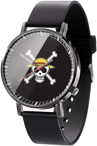 Joyes Anime ? One Piece Series ? Étanche Analogique Quartz Montre en Acier Inoxydable Bracelet en Cuir Montre Mode Montre Unisexe Garçon Fille Cadeau