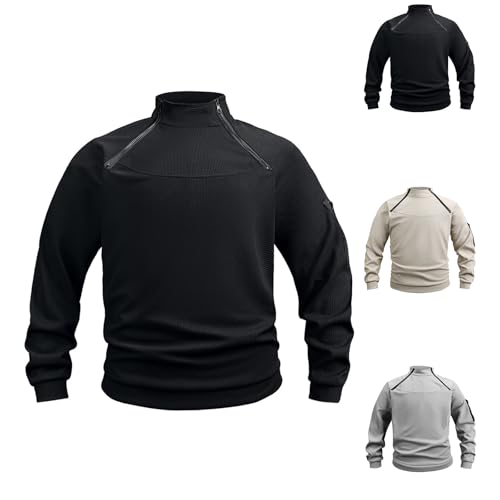 Men's Sweater Solid Color Long Sleeve Warm Sweatershirt Stand Collar Loose Outdoor Tops3