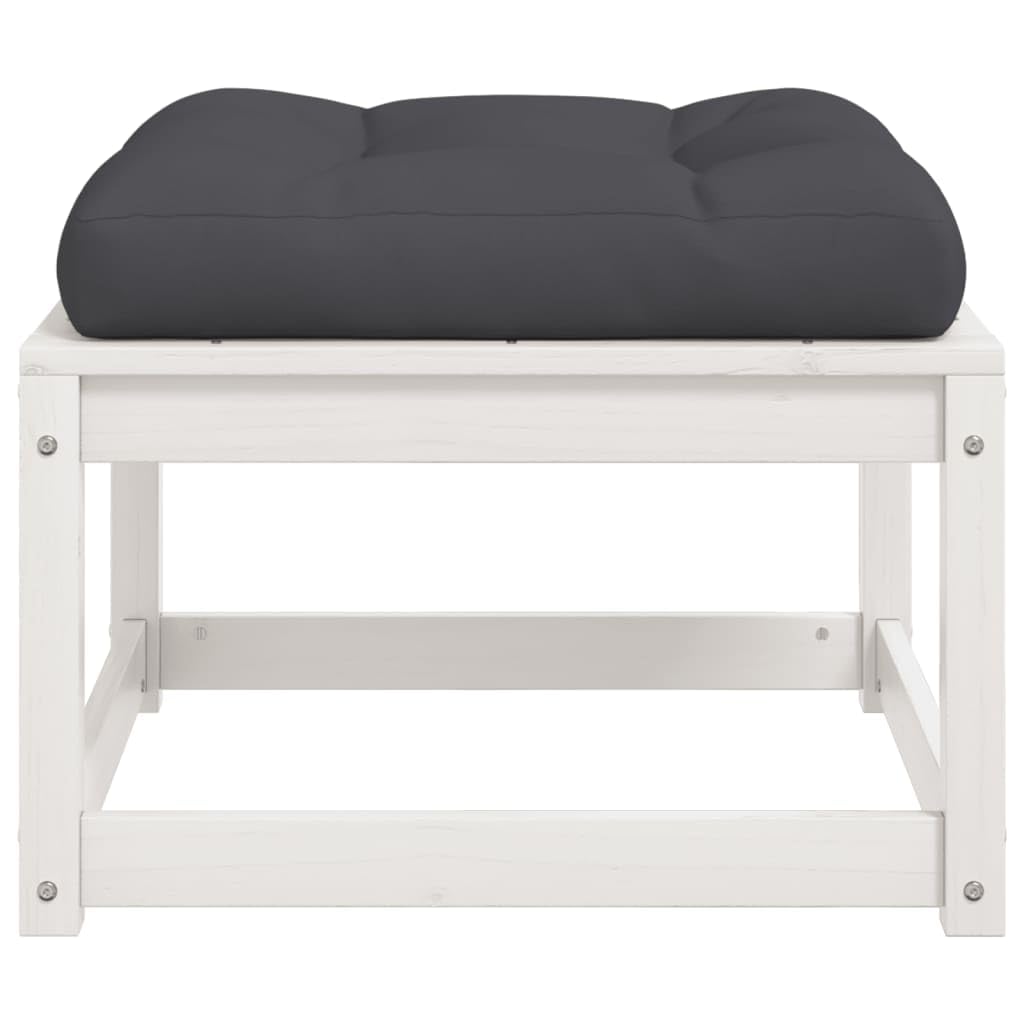 vidaXL Repose-Pied de Jardin avec Coussins, Pouf de Palette, Table Basse de Terrasse, Meuble Modulaire de Salon Balcon, Blanc Bois de Pin Massif