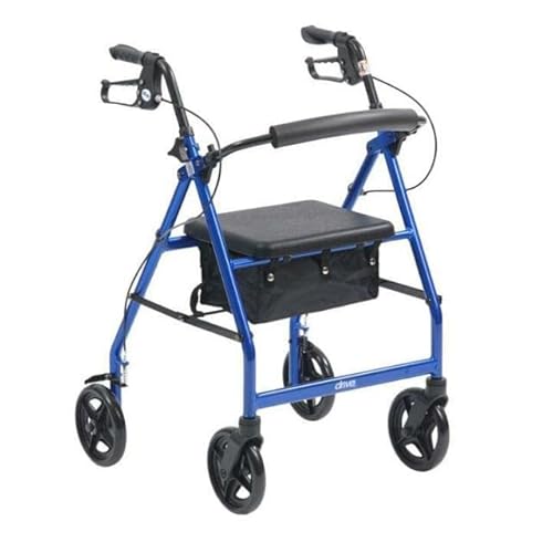 Price comparison product image drive Blue 4 Wheel Walker Folding Rollator with Padded Seat,  Locking Brakes