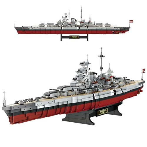 Tirff Cuirassé Bismarck Maquette Blocs de Construction, 2081 Pièces Warship Jeu de Construction, WW2 Cuirassé Bismarck Jouets Militaires, Battleship Jouet Compatible...