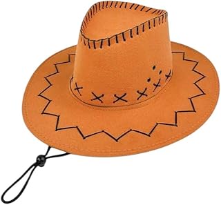 Western Cowboy Hat, Orange Suede, Decorative Stitching with Chin Strap