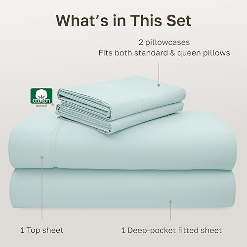 Image of California Design Den 100% Cotton Bed Sheets Full Size Set - 600 Thread Count, Sateen Full Bed Sheets, Deep Pockets with All Around Elastic, Snug Fit, Durable Bedding Set - Aqua
