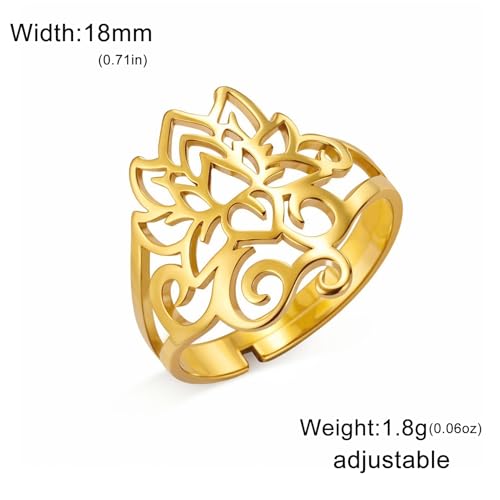 kkjoy Lotus Flower Ring Stainless Steel Yoga Symbol Promise Ring Amulet Jewelry for Women Charming Ladies4