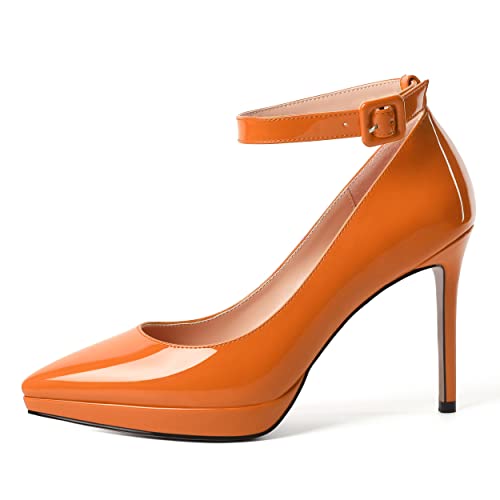 WAYDERNS Womens Platform Fashion Patent Ankle Strap Evening Pointed Toe Buckle Stiletto High Heel Pumps Shoes 4 Inch2