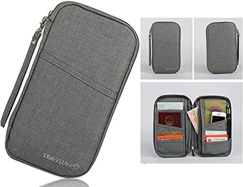 Carteira Porta Passaporte Organizador Documento Cartão Bolsa (Cinza)