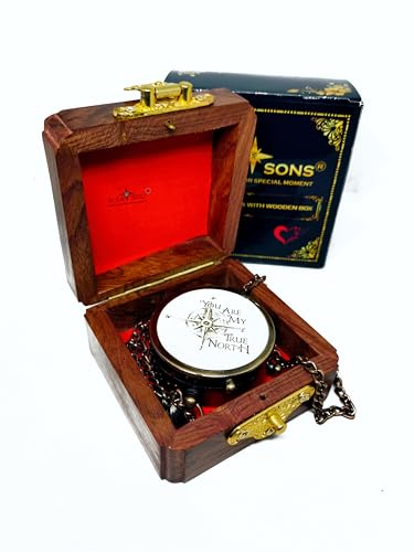 Brújula con caja de madera y candado, regalo romántico miniatura 1