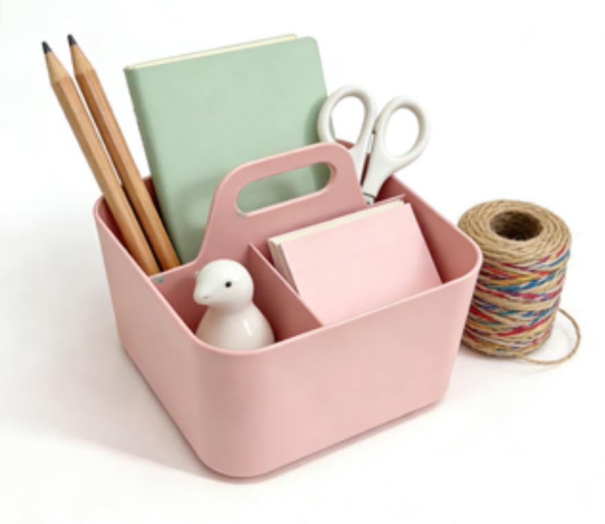 Image of Stackable Portable Handheld Organiser,Multi-Purpose Desktop Divider Organiser Basket For Crafts Or School Supplies Desk,Office,Stationery Pencil Holder,Dorm Room (Small Size-Pink)