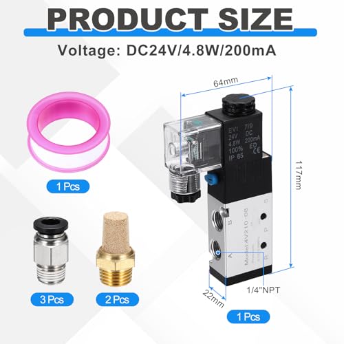 Électrovanne pneumatique 24VDC 5 voies 2 positions 1/4 NPT MECCANIXITY - 3