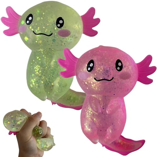 Juguetes antiestrés 2 pcs juguetes para apretar con purpurina de axolotl adorable juguete de axolotl bola de azúcar relajante antiestrés sensorial juguetes elásticos de axolotl para regalos de cumplea