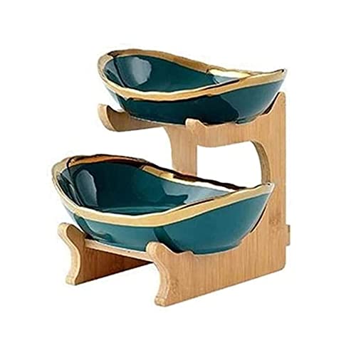 ZJYWMM Fruits of Etagere 2 Storey with Bamboo Frame Ceramic Fruit Bowl, Oval Fruit Basket Creative Worktop Decoration Snack Candy Plate Fruit Plate Fruit Basket Vegetables Candy Shelves,G