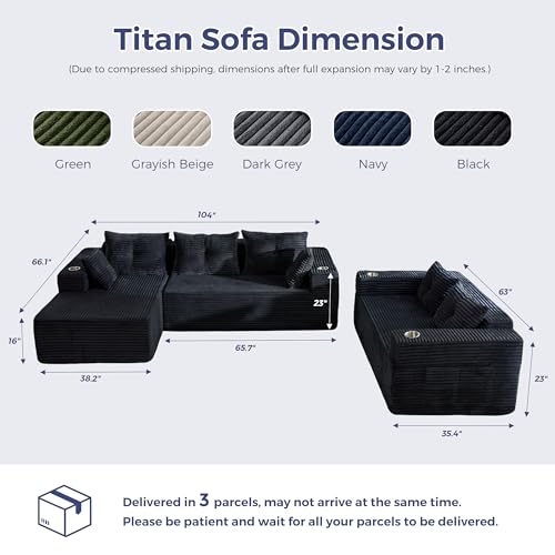 Image of MAXYOYO Modular Sectional Couch with L-Shape Chaise and Loveseat, Modern Boneless Couch for Living Room, Oversized Sofa with Deep Seat, No Assembly Required, Black