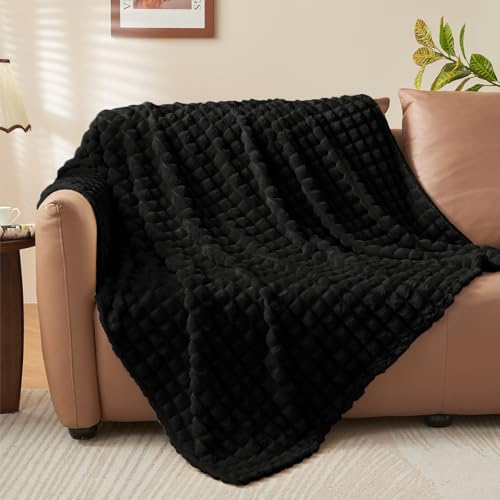 Image of BEDELITE 3D Checked Black Fleece Throw Blanket for Couch, 50x60 Inches