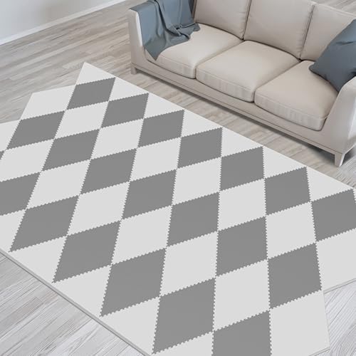 AHTCPO Foam Carpet Multi-Function Flooring Tiles Interlocking Rug, for Bedroom Living Room Office Playroom Yoga or Gym(White+Gray,30p)