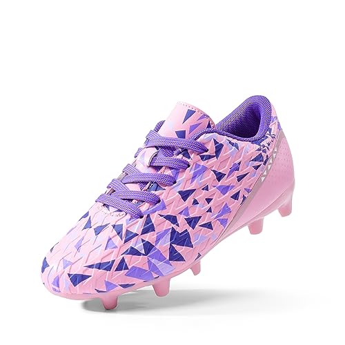 DREAM PAIRS Boys Girls Soccer Cleats Youth Firm Groud Athletic Outdoor Trainning Football Shoes for Little/Big Kid 9.5 Toddler Pink/Purple
