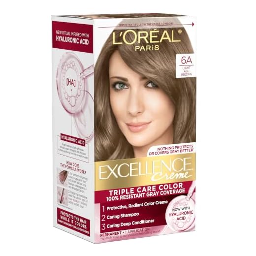 L'Oreal Paris Excellence Creme Permanent Triple Care Hair Color, 6A Light Ash Brown, Gray Coverage For Up to 8 Weeks, All Hair Types, Pack of 1
