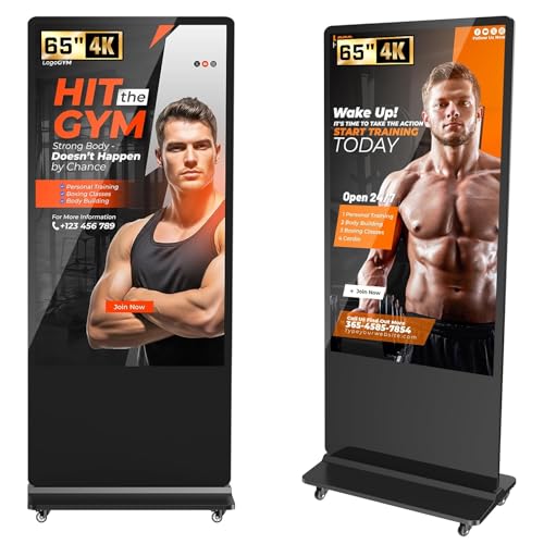 Image of 32 /43 /55 /65 Inch Digital Signage Display, LCD Screen Advertising Display Kiosk Interactive Totem Floor Standing Auto AD Player with USB /HDMI /WiFi Android OS (65'' Non-Touch)