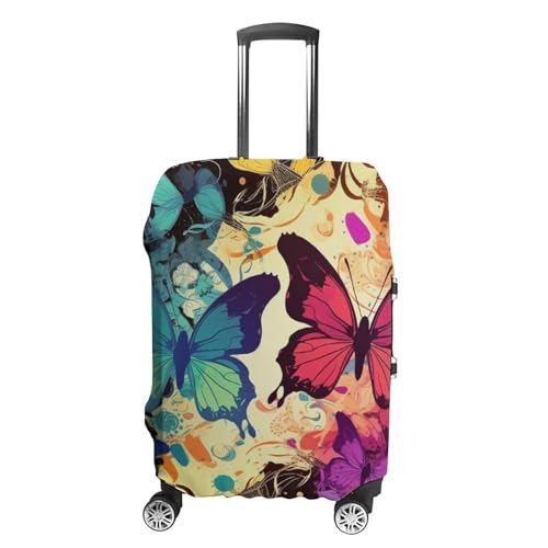 Colorful Butterfly Pattern Elastic Luggage Cover Suitcase Protector for 19-32 Inch Suitcases | Universal Stretchable Travel Bag Cover | Anti-Scratch, Washable with Zipper Closure S