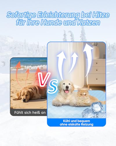 TorDerL Kühlmatte Hund XL 100×70cm Waschbar Eissilk Hundekühlmatte für Hunde & Katzen selbstkühlend rutschfest wasserdicht für Käfig Bett Nest Auto Sommer (Blau)
