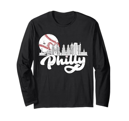 Vintage Philadelphia Skyline Philly Cityscape Retro Baseball Long Sleeve T-Shirt