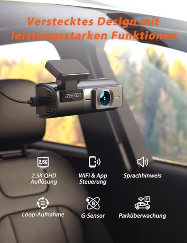iZEEKER 2,5K Dashcam Auto Vorne, WiFi Mini Auto Kamera mit APP Steuerung
