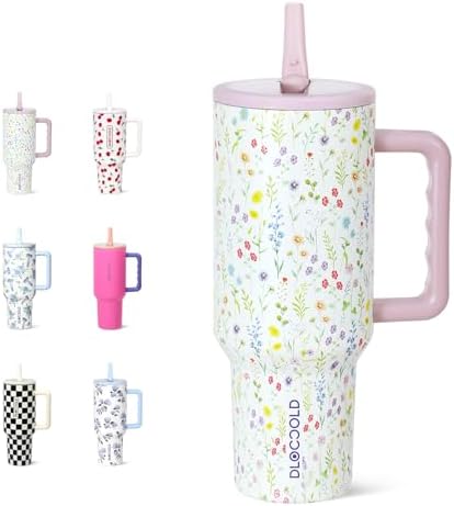 DLOCCOLD 40 oz Tumbler with Handle & Flip Straw, Car Cup Holder Friendly, Leak Resistant Water Bottle, Reusable Insulated Modern Stainless Steel Tumbler, Gifts for Women & Men