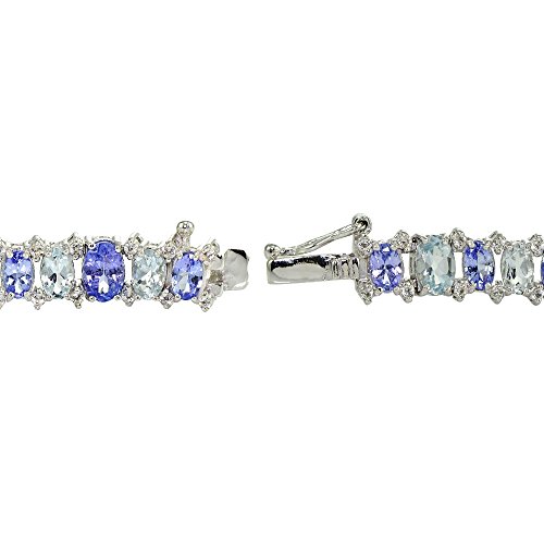 Ice Gems Sterling Silver Tanzanite, Aquamarine and White Topaz Oval Tennis Bracelet2