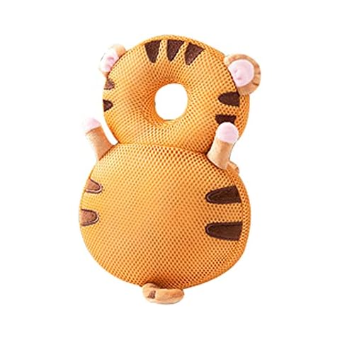 PP Cotton Baby Anti-Fall Pillow Cartoon Animals Shape Infants Elastic Head Protection Pad for Toddlers Girls Boys (Brown Tiger, 19cm*33cm) Cover