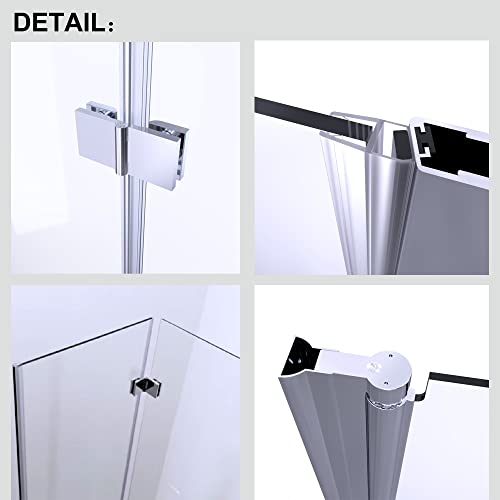 Grogro Frameless Pivot Swing Shower Door,34-35.5"W X 72"H Bifold Glass Shower Doors,1/4 In Thick Clear Tempered Glass Shower Panel, Chrome Fnish,Installed Left Or Right #TOP7