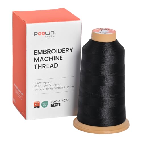 Image of Poolin Polyester Machine Embroidery Thread 4000M 40WT Black 0402