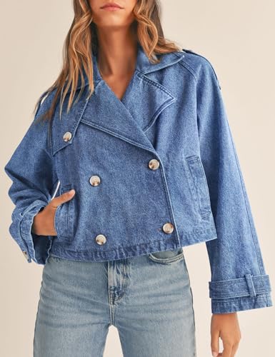 Denim Jacket for Women Cropped Trench Coat Double Breasted Lightweight Jean Jackets Casual Outerwear 2025 Trendy4