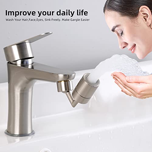 Hibbent Faucet Aerator, 720° Spray Aerator, Kitchen Faucet Aerator, 2 Water Mode Bathroom Faucet Adapter For Face Washing, Gargle And Eye Flush, 1.8Gpm 55/64 Female Thread With Adapter, Brushed Nickel #TOP6