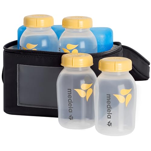 Medela Breast Milk Cooler Set with Cooler Storage Bag, Contoured Ice Pack, and Four 5-oz. Bottles for On-The-Go Transport, Made Without BPA