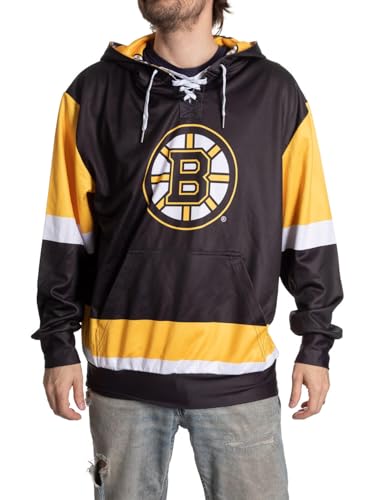 Calhoun NHL Mens Lace-Up Hoodie Officially Licensed Team Sweatshirt Relaxed Fit Premium Hockey Fan Gear (Large Boston Bruins)