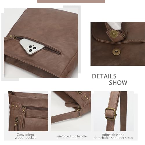 Image of Crossbody Bags for Women Medium PU Leather Multi Pocket Shoulder Purses