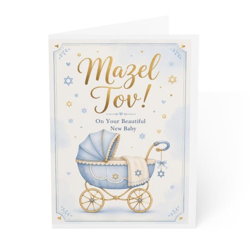 J&J'S TOYSCAPE Mazel Tov Card, Jewish Newborn Baby Naming Congratulations, Simchat Welcome Baby Boy Card, Cute Mazel Tov Gift for New Parents