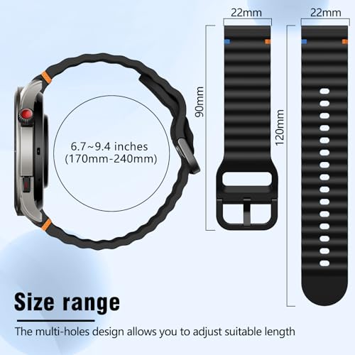 Image of 22mm Silicone Watch Band Compatible with Amazfit T-Rex 3 Pro 48mm /Balance 2 /Balance /Bip 6 /Bip 5 /GTR 4 /GTR 3 /GTR 2 /GTR 47mm, Wavy Replacement Strap for Amazfit Cheetah /Stratos 3 /2s