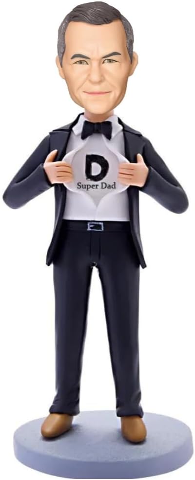 Custom Super Dad Bobblehead Figures Personalized for Dad from Wife Daughter Son, 100% Handmade Customized Bobble Head Figurine Best Dad Ever from Picture (Super Dad Black Suit)