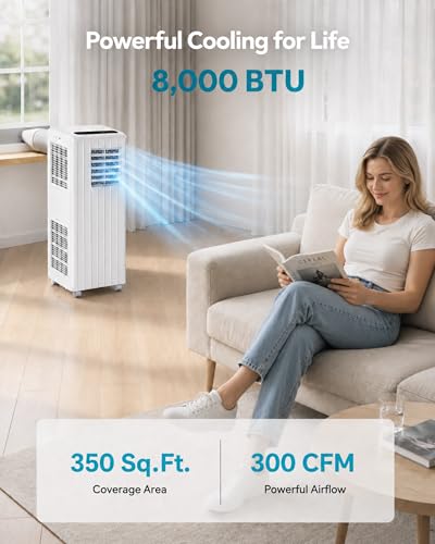Image of 8,000 BTU Portable Air Conditioners, 4-in-1 AC Unit with Dehumidifier & Fan, Cools Up to 350 Sq. Ft, Window Installation Kit, Remote Control, LED Display & 24H Timer, for Home
