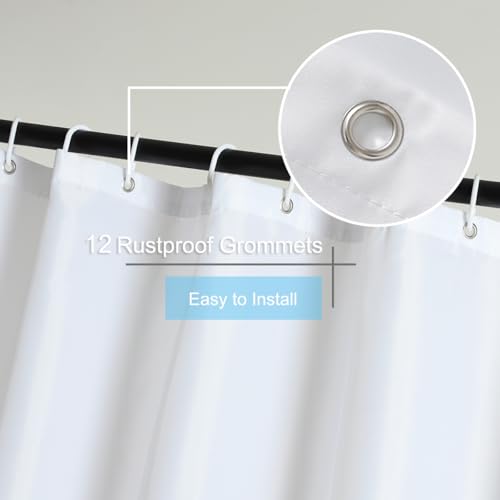 Image of Fabric Stall Shower Curtain Liner 48 x 72 Inch Washable Heavy Duty Bathroom Waterproof White Cloth Shower Liner for Single Spa and Hotel Quality, 48x72 Inch, White
